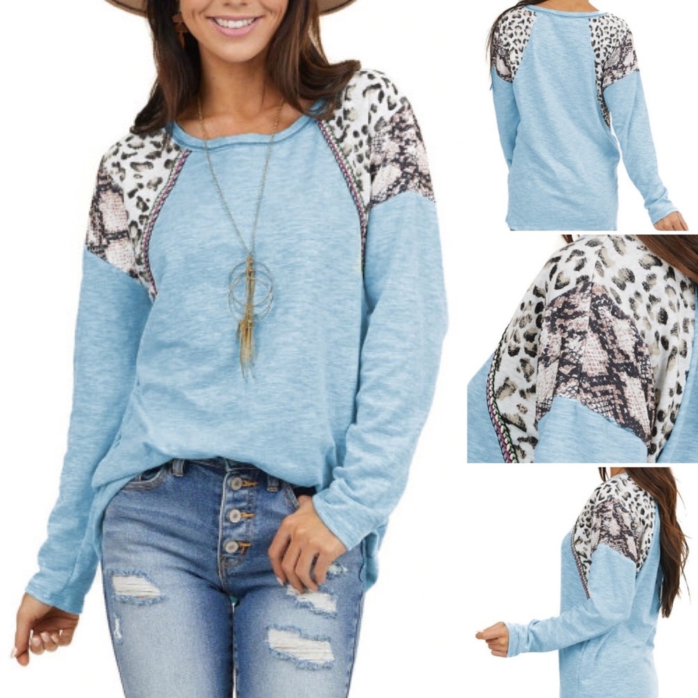 FINALPRICE HP Blue Long Sleeve Top Leopard - Picture 1 of 9